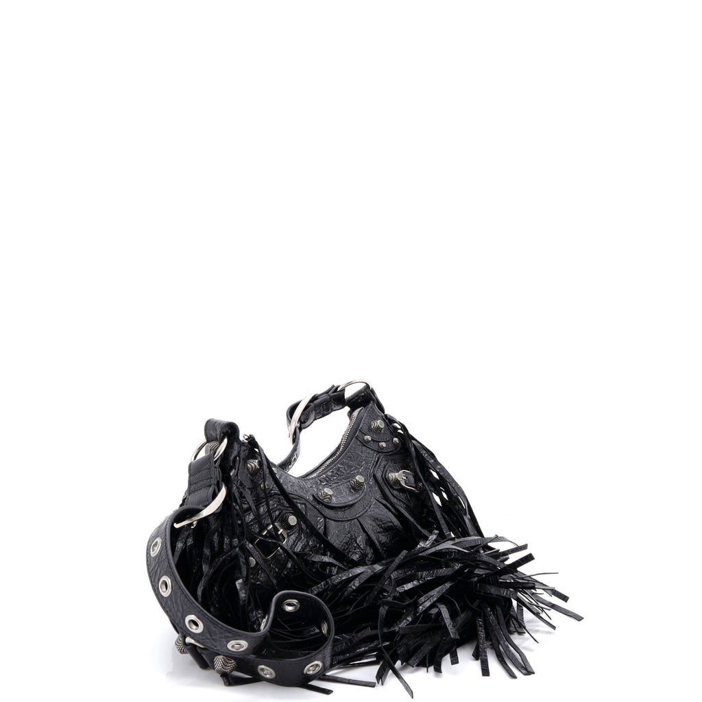 Le Cagole Giant Studs Fringe Shoulder Bag Leather XS