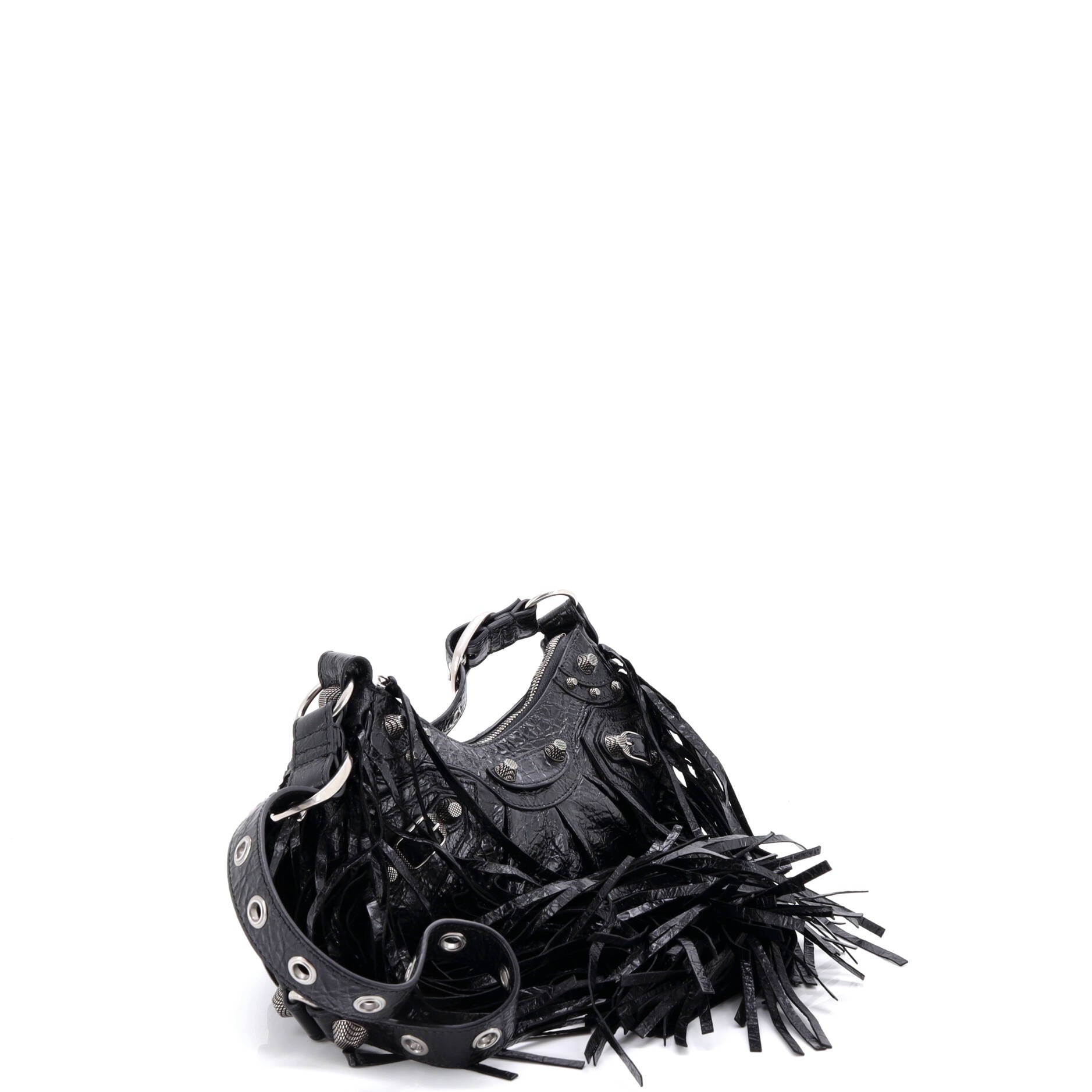 Le Cagole Giant Studs Fringe Shoulder Bag Leather XS