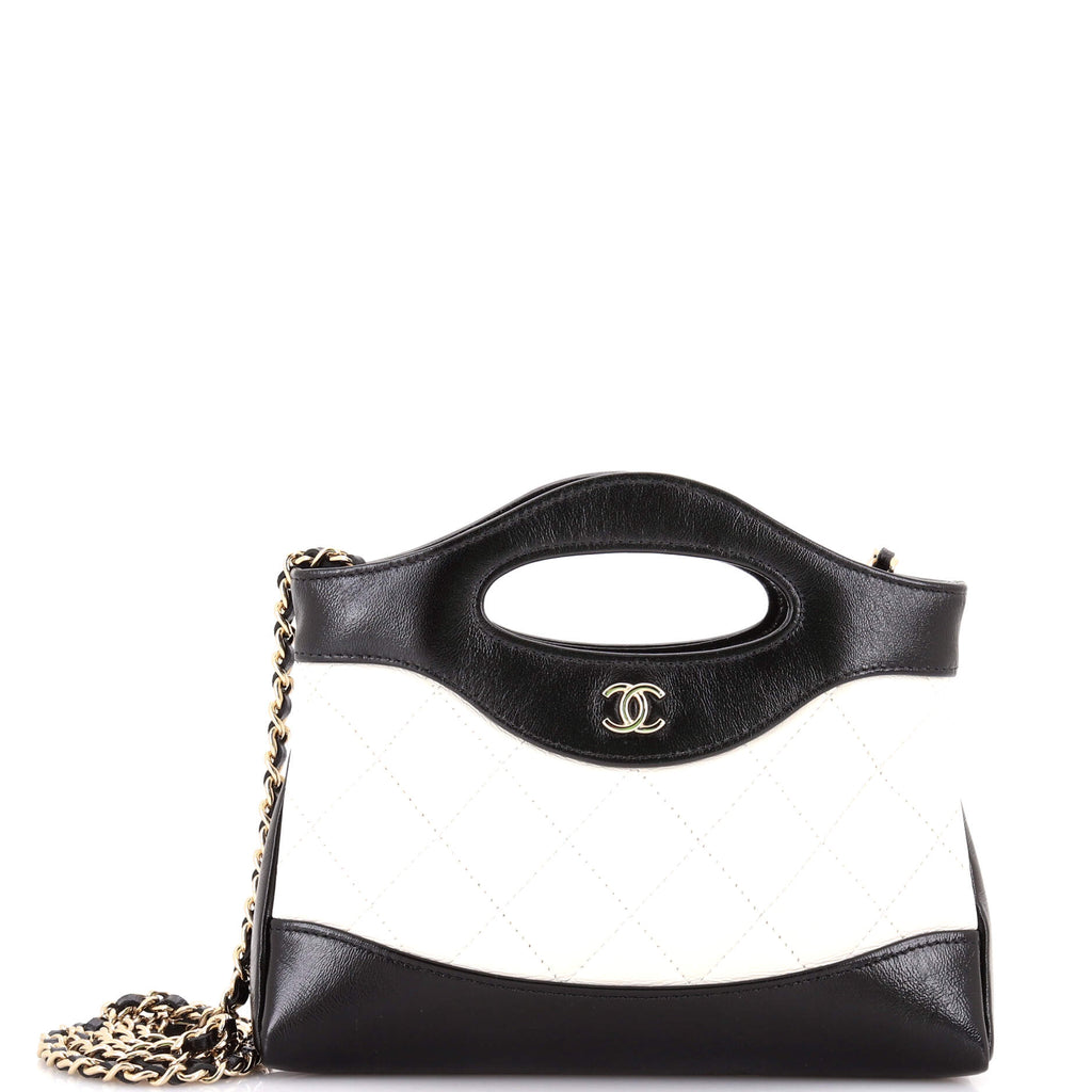 31 Shopping Bag Clutch with Chain Quilted Shiny Crumpled Calfskin Small