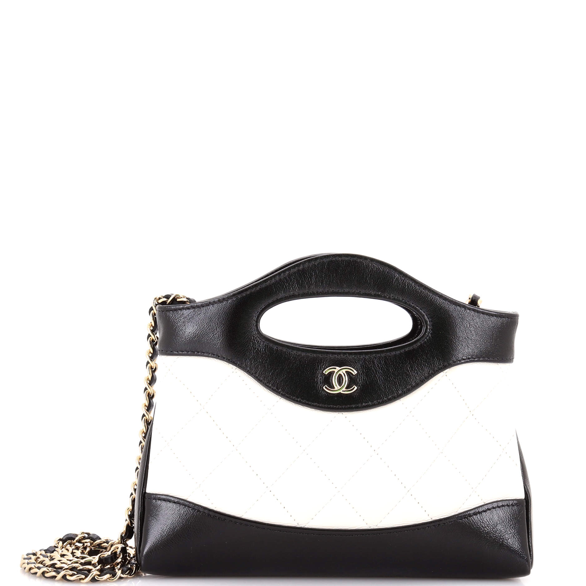 31 Shopping Bag Clutch with Chain Quilted Shiny Crumpled Calfskin Small
