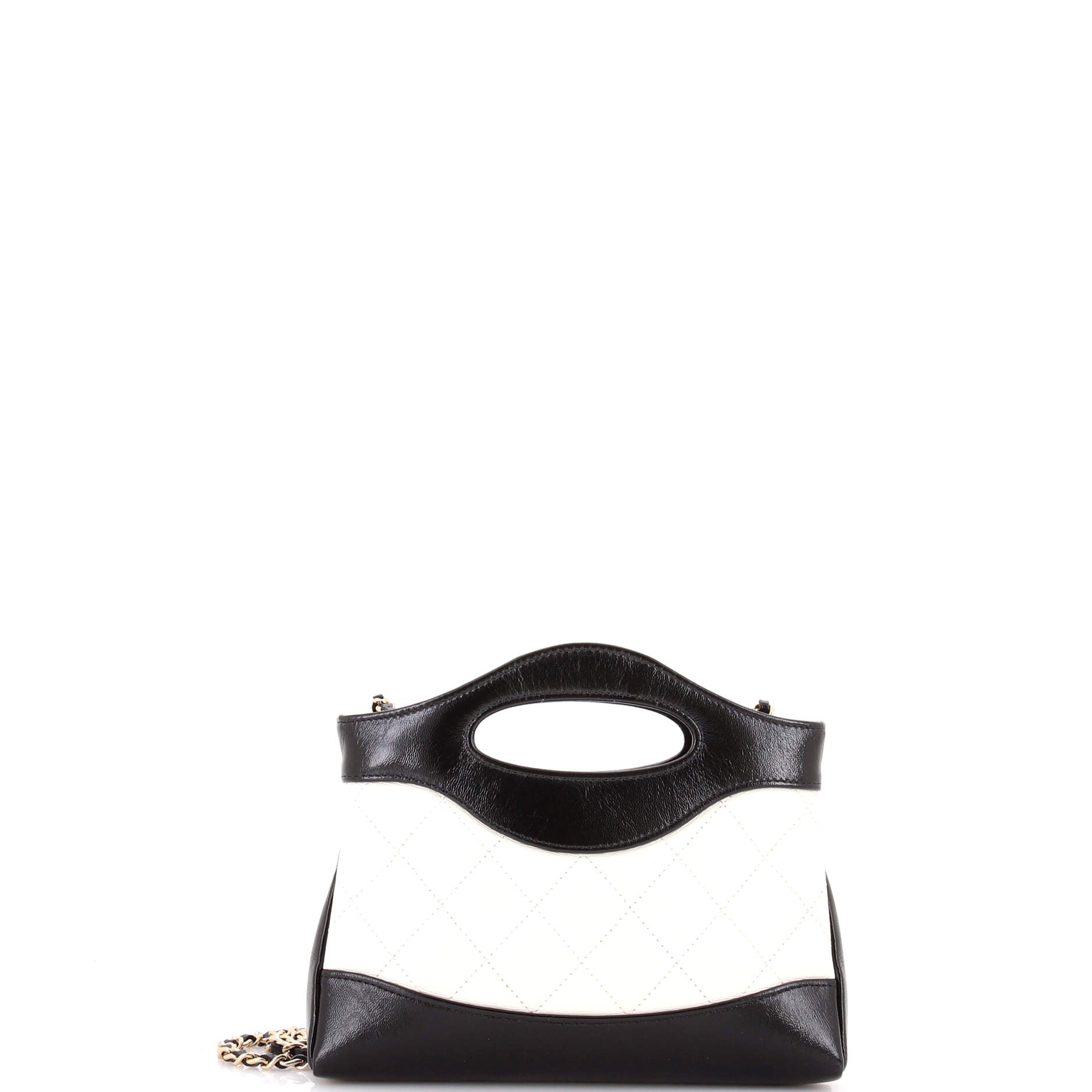 31 Shopping Bag Clutch with Chain Quilted Shiny Crumpled Calfskin Small