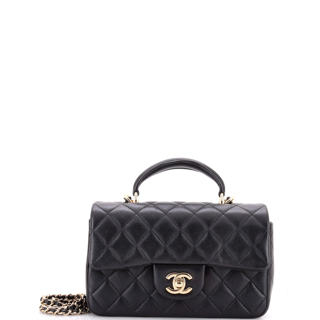 Classic Single Flap Top Handle Bag Quilted Lambskin Mini