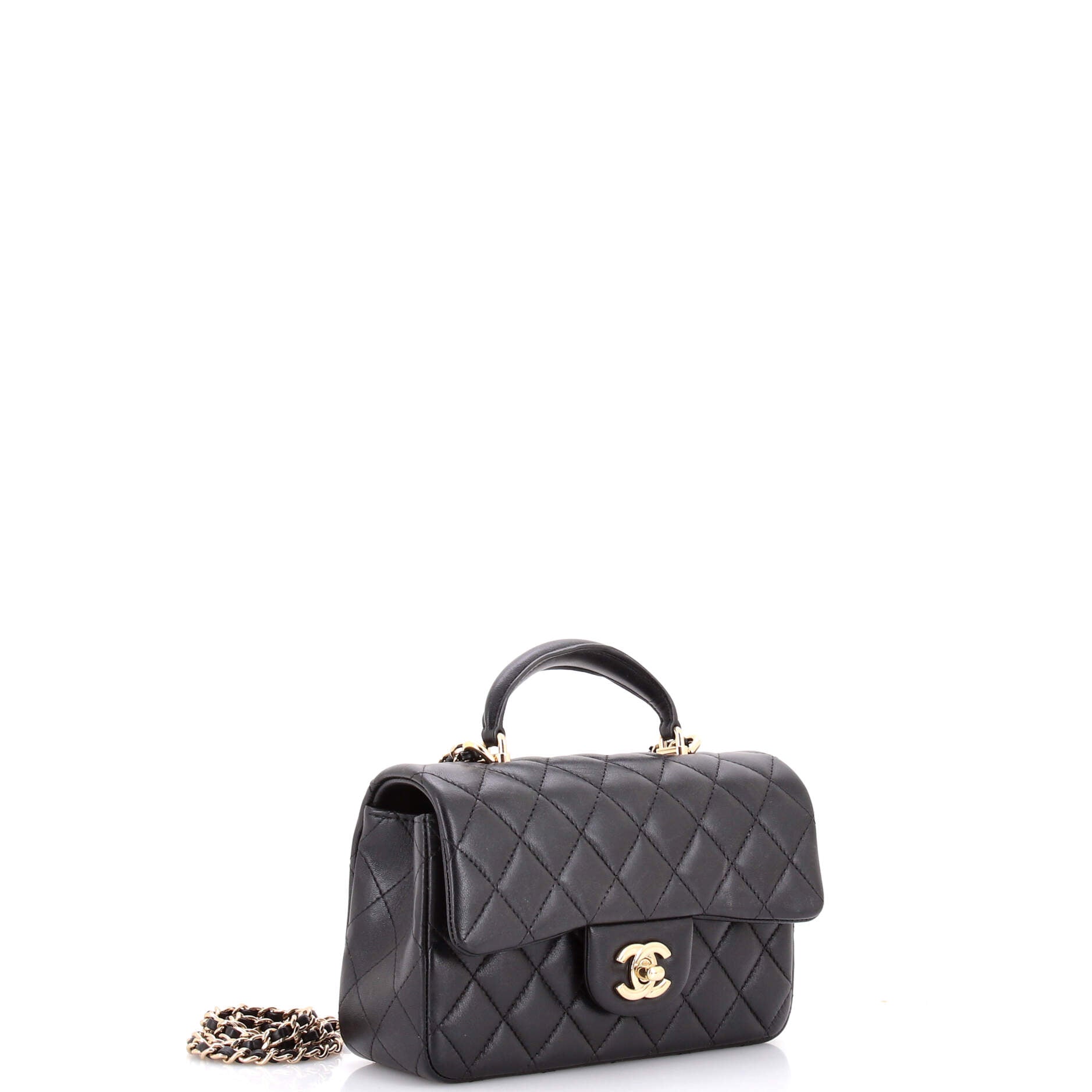 Classic Single Flap Top Handle Bag Quilted Lambskin Mini