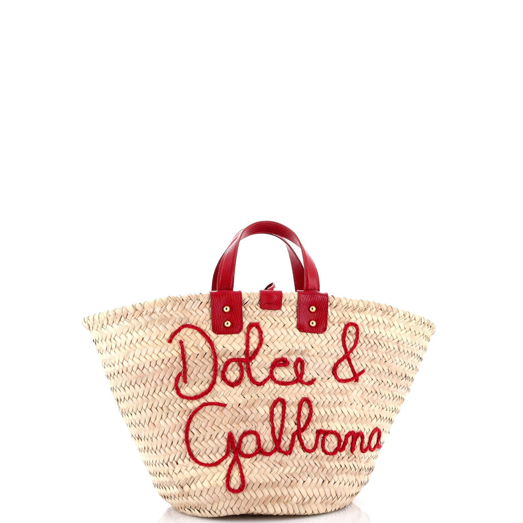 Kendra Logo Basket Bag Embroidered Straw