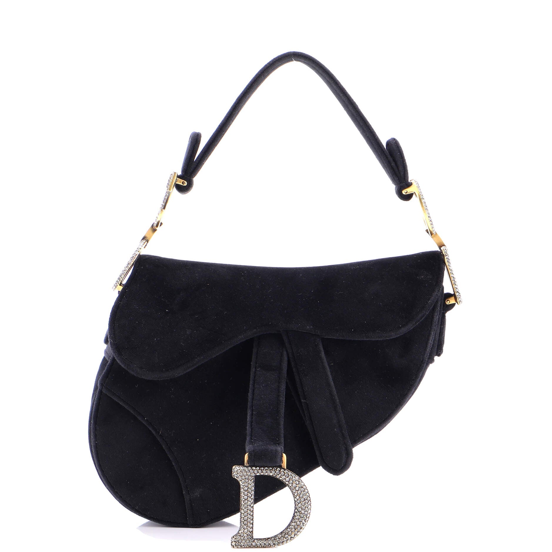 Saddle Handbag Velvet with Crystals Mini