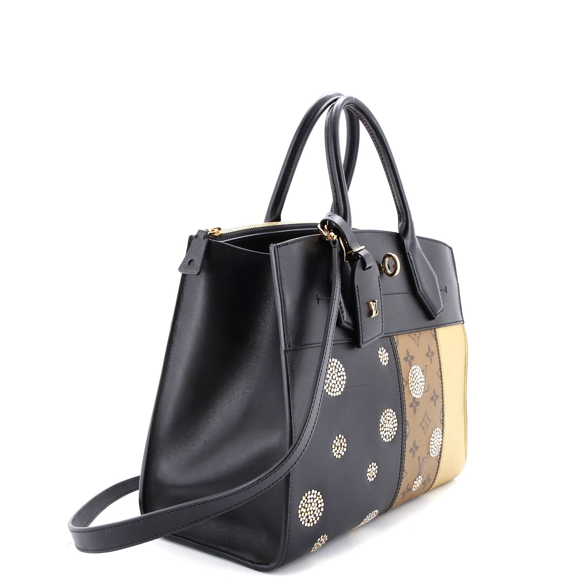 City Steamer Handbag Limited Edition Studded Reverse Monogram Canvas and Leather MM