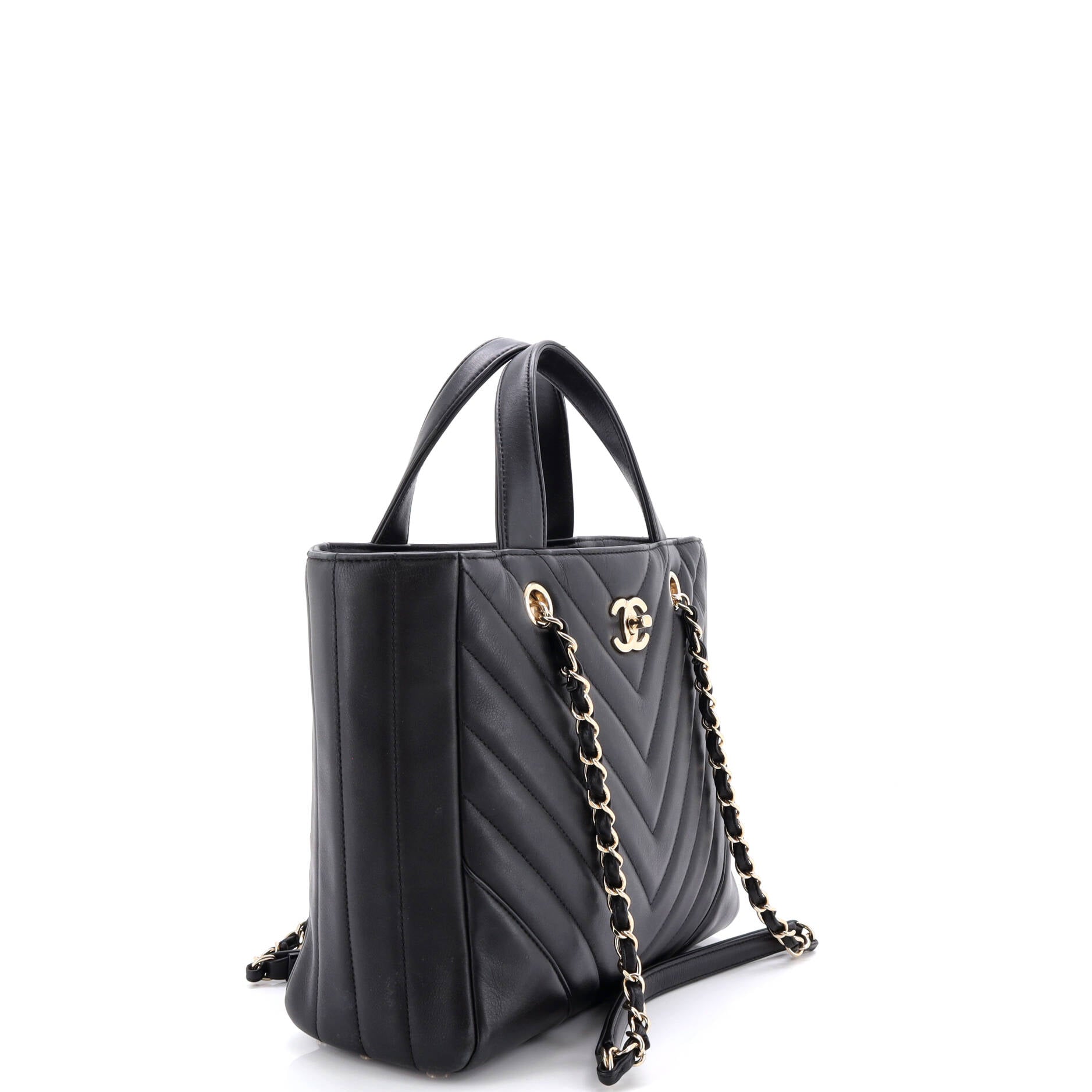 Statement Shopping Tote Chevron Calfskin Small