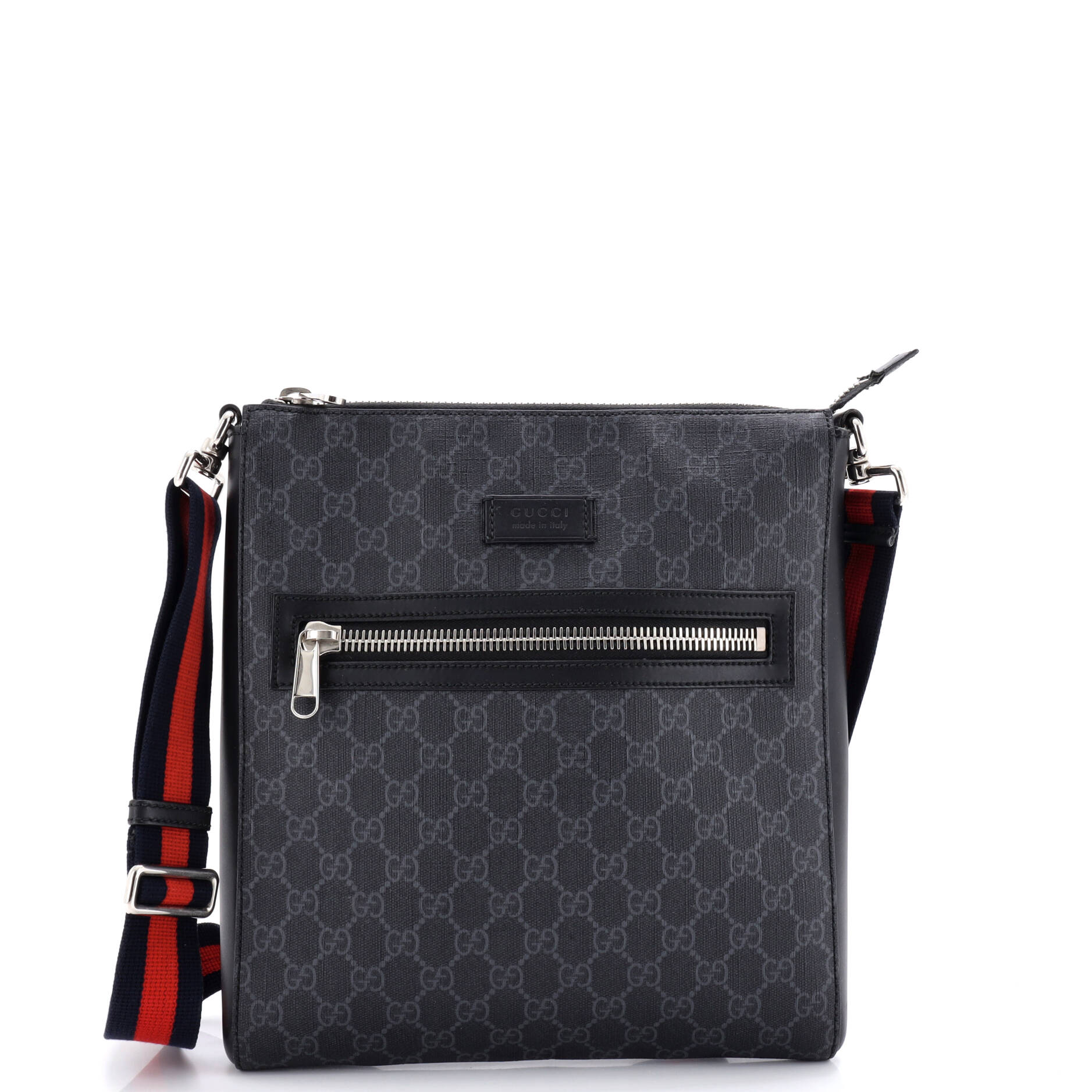 Web Strap Front Zip Messenger Bag GG Coated Canvas Medium