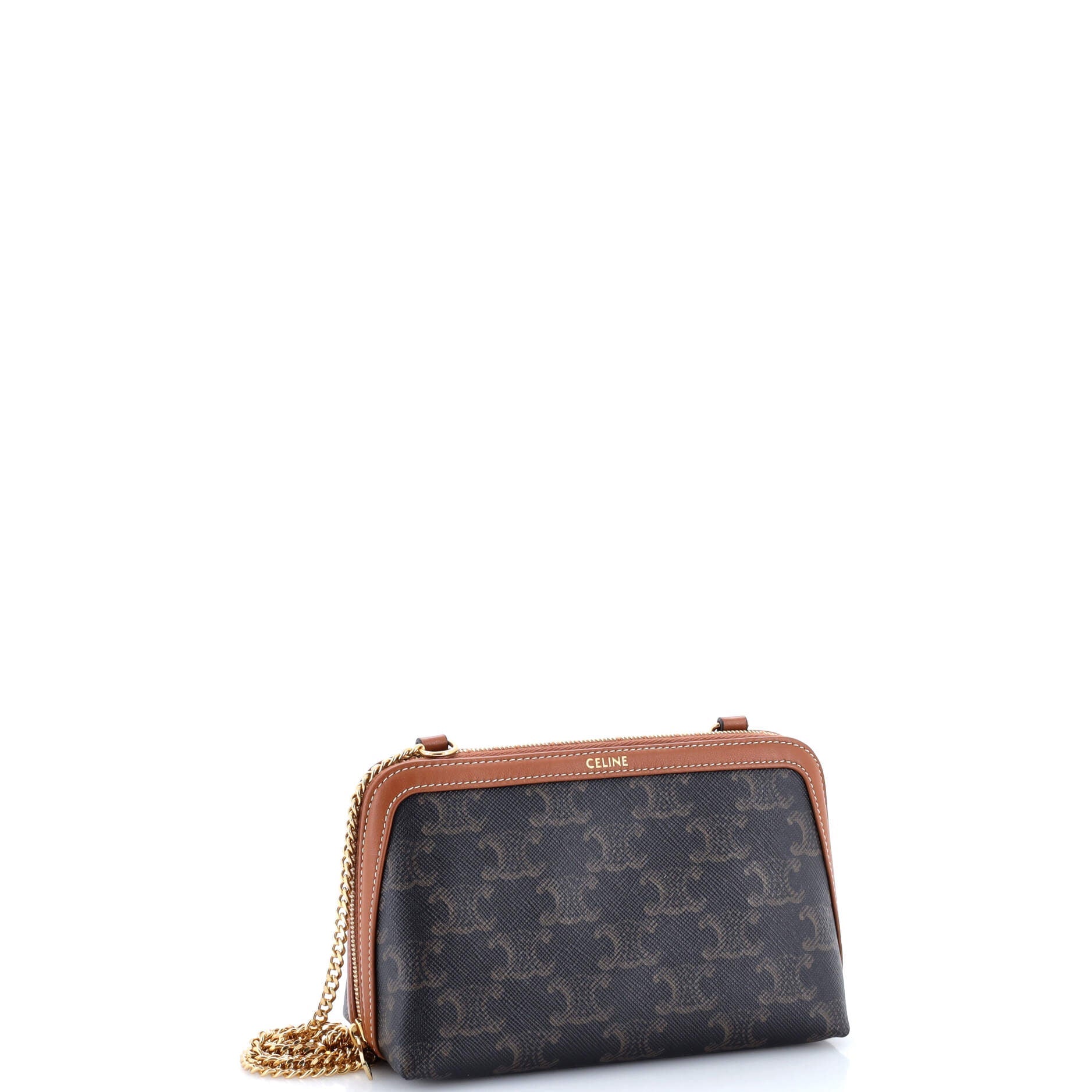 Zip Around Chain Clutch Triomphe Coated Canvas
