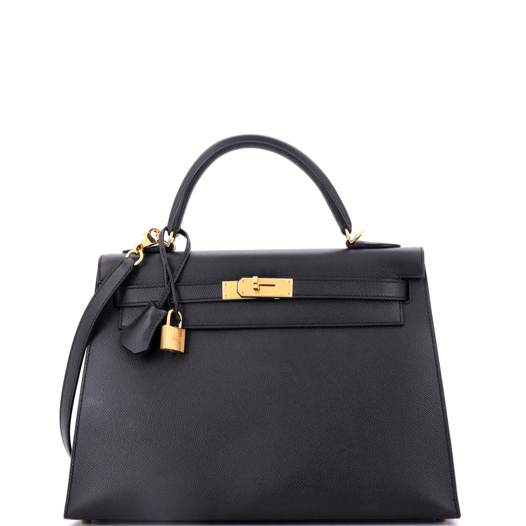 Kelly Handbag Noir Epsom with Gold Hardware 32