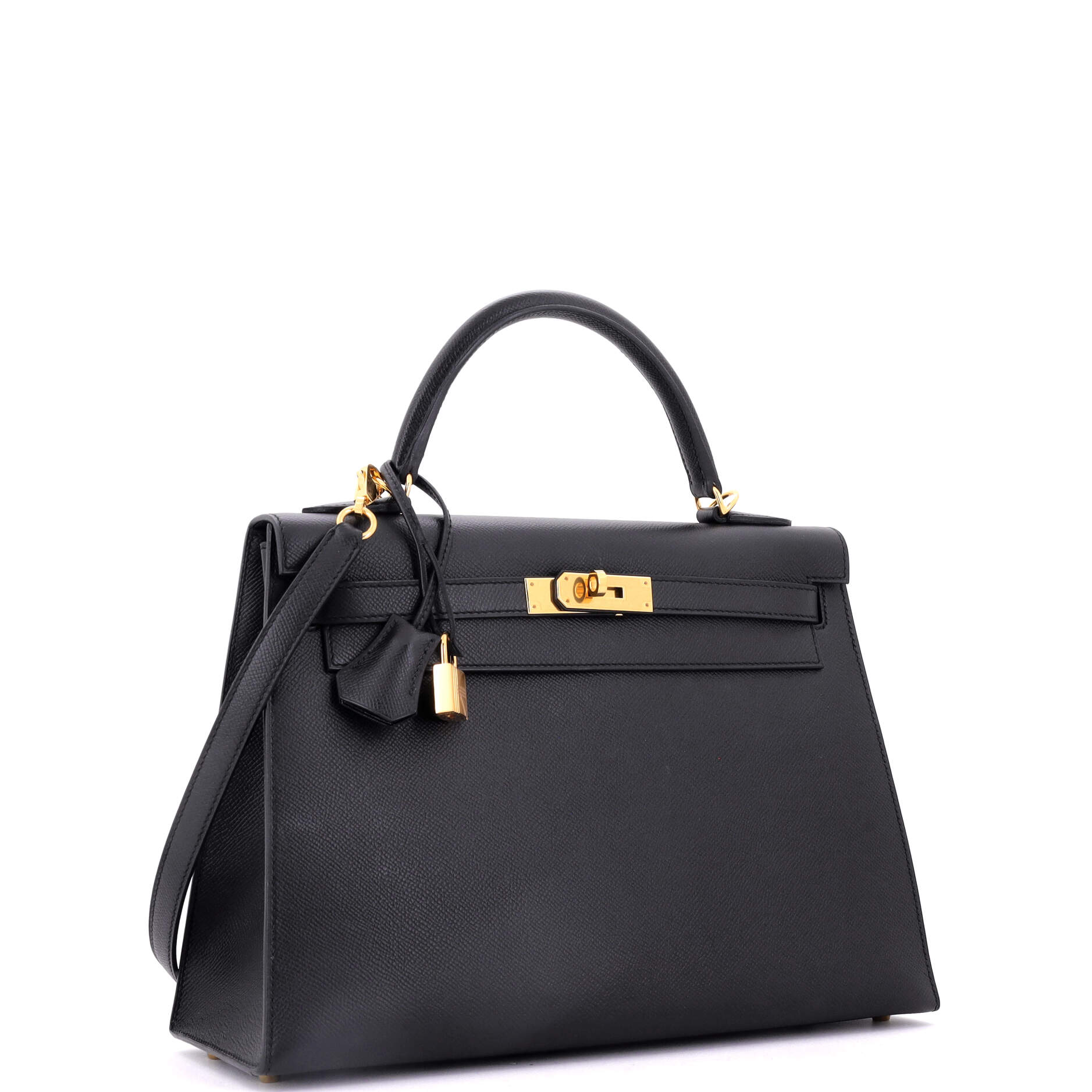 Kelly Handbag Noir Epsom with Gold Hardware 32