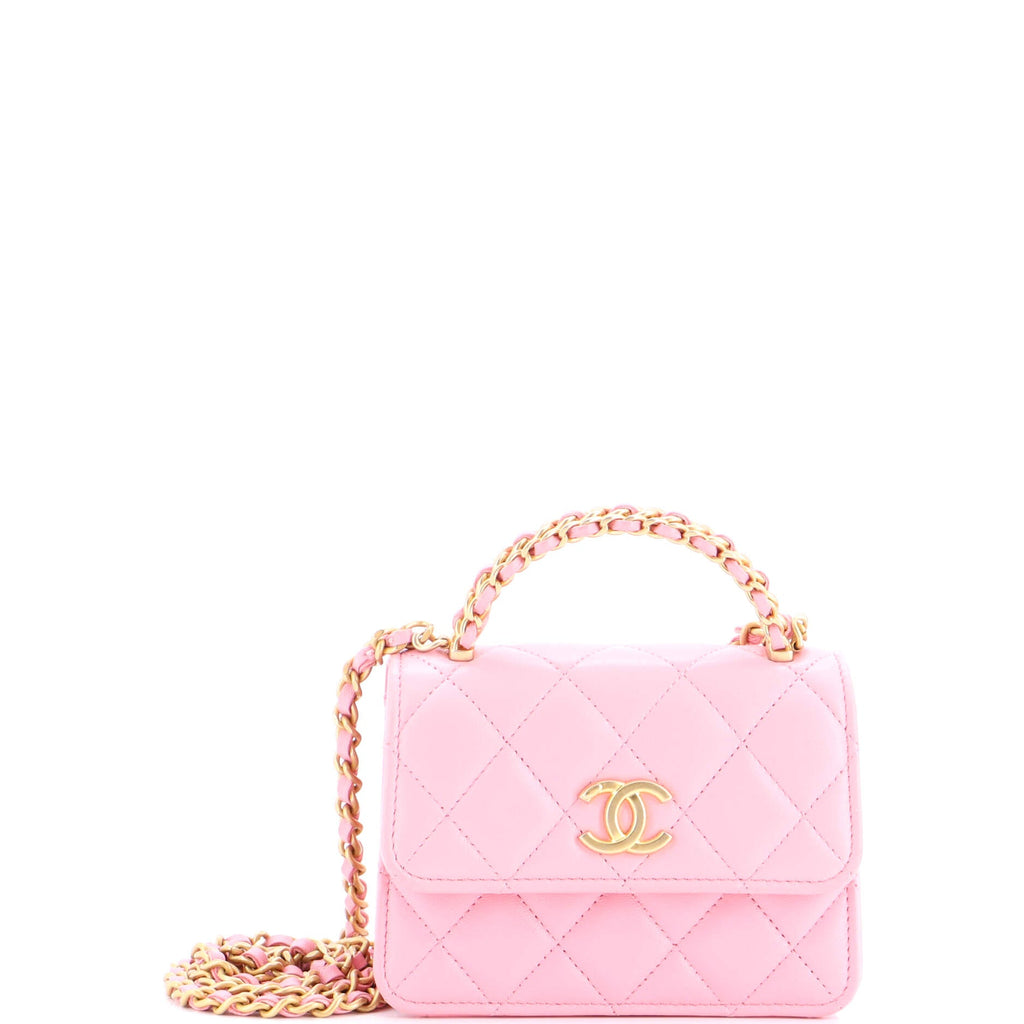 Woven Top Handle CC Flap Clutch on Chain Quilted Lambskin Small