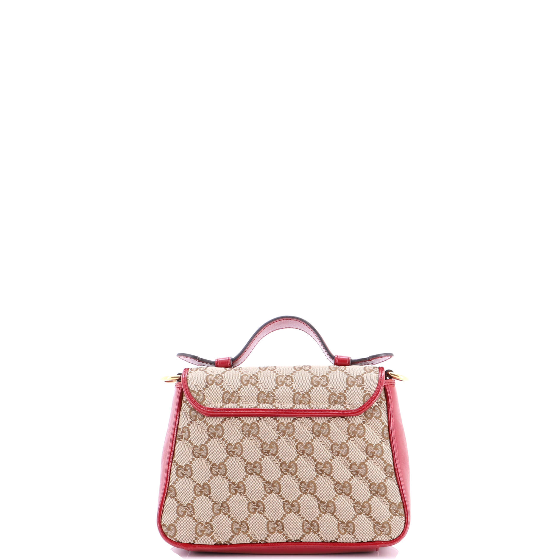 GG Marmont Top Handle Flap Bag Diagonal Quilted GG Canvas with Leather Mini