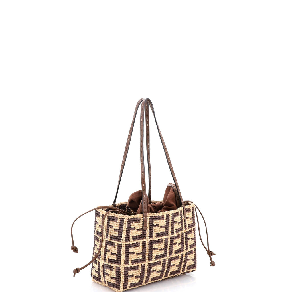 Roll Drawstring Tote Zucca Raffia with Leather Small