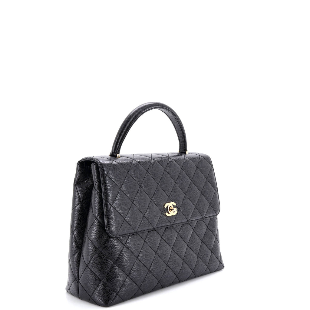 Vintage Classic Top Handle Flap Bag Quilted Caviar Jumbo