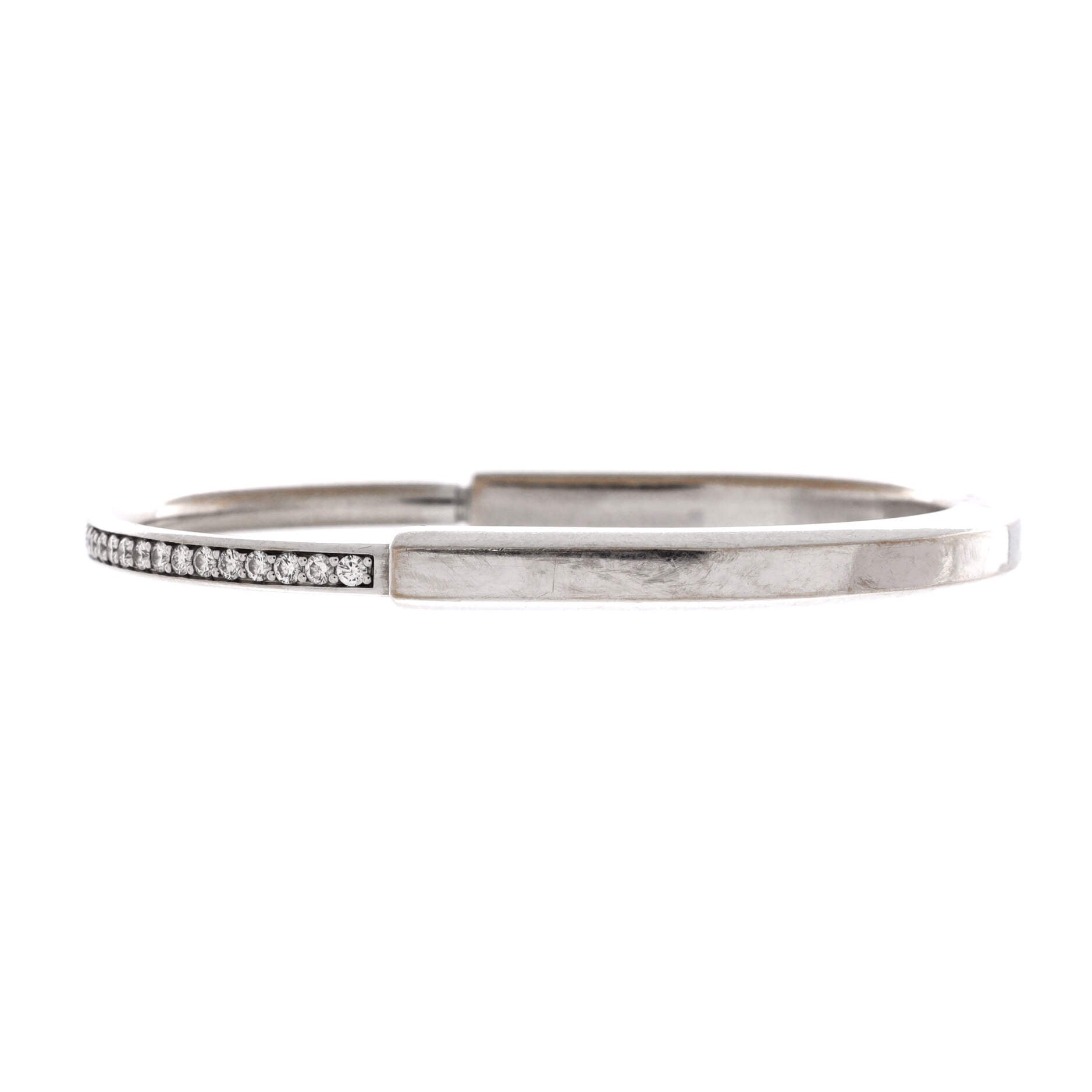 Lock Bangle Bracelet 18K White Gold with Half Pave Diamonds