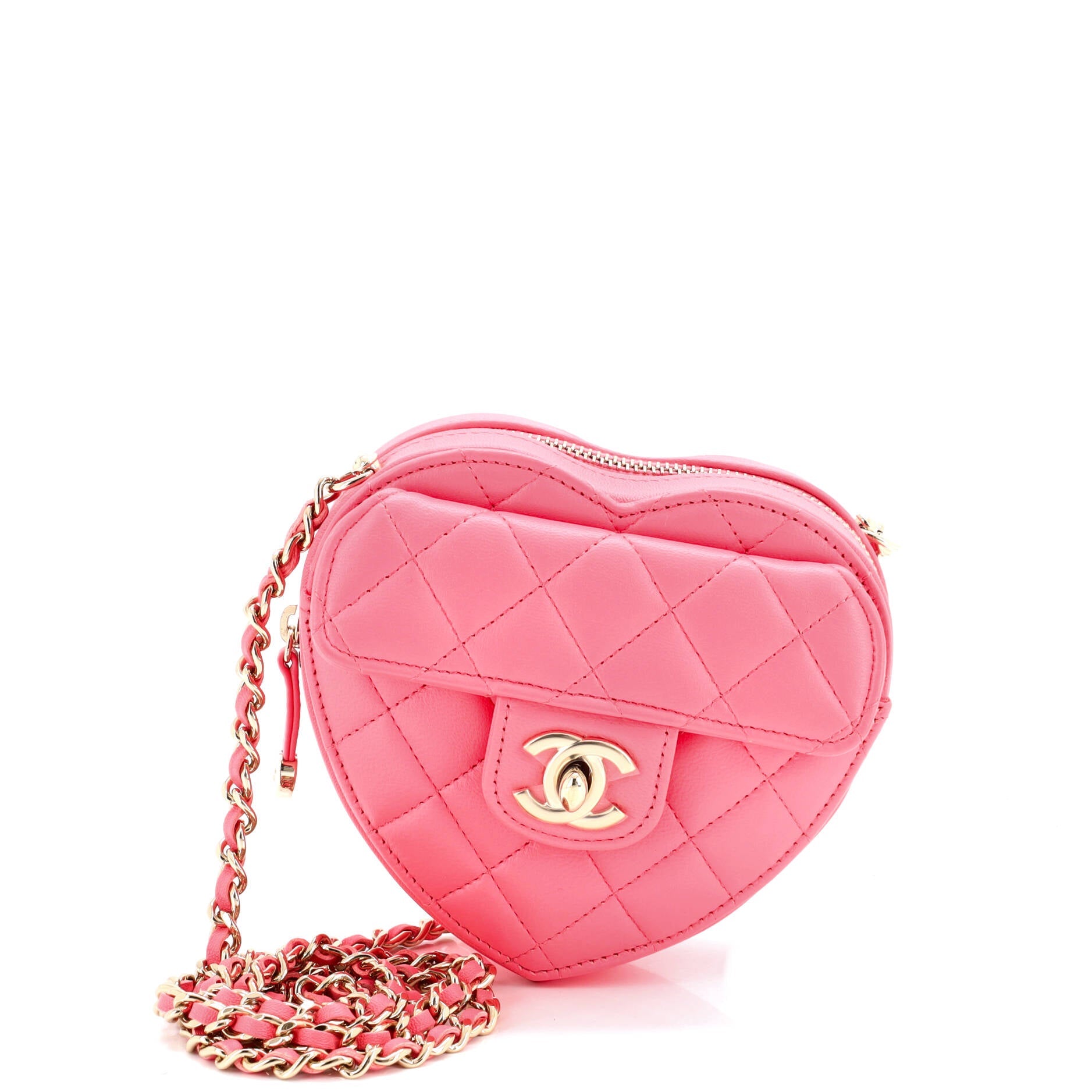 CC in Love Heart Clutch with Chain Quilted Lambskin