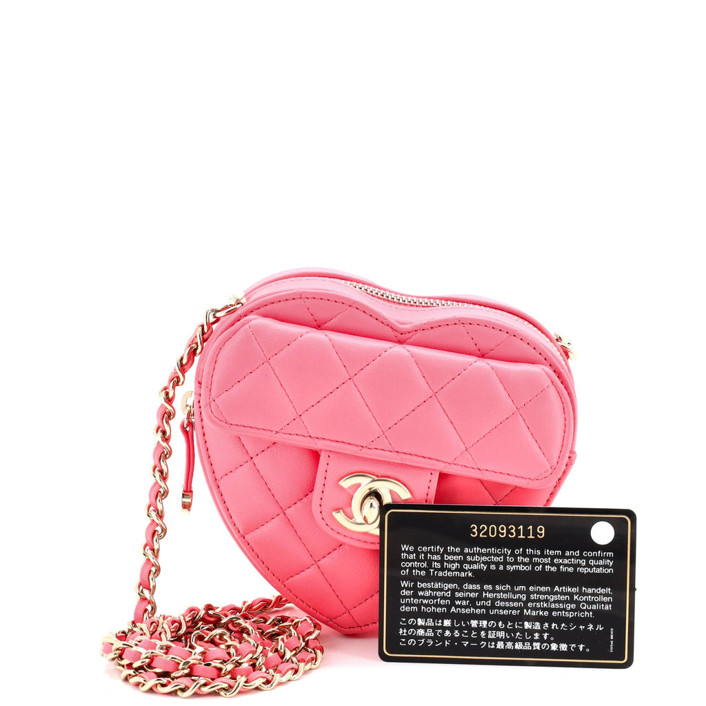 CC in Love Heart Clutch with Chain Quilted Lambskin