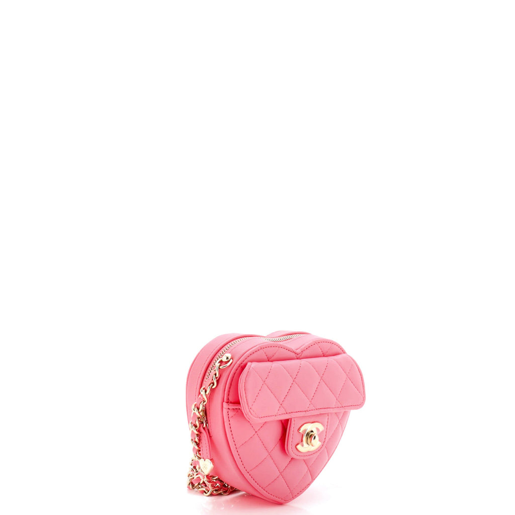 CC in Love Heart Clutch with Chain Quilted Lambskin