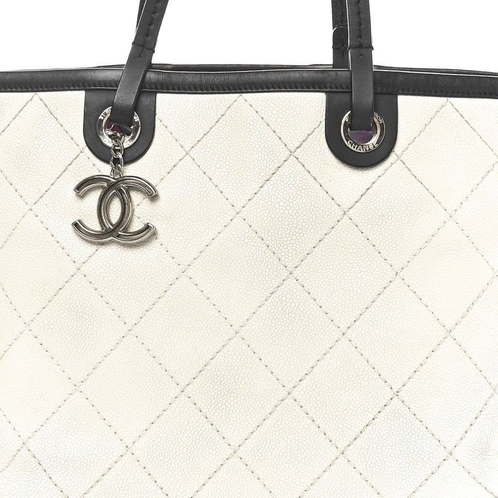 Grained Calfskin Shopping Fever Tote White