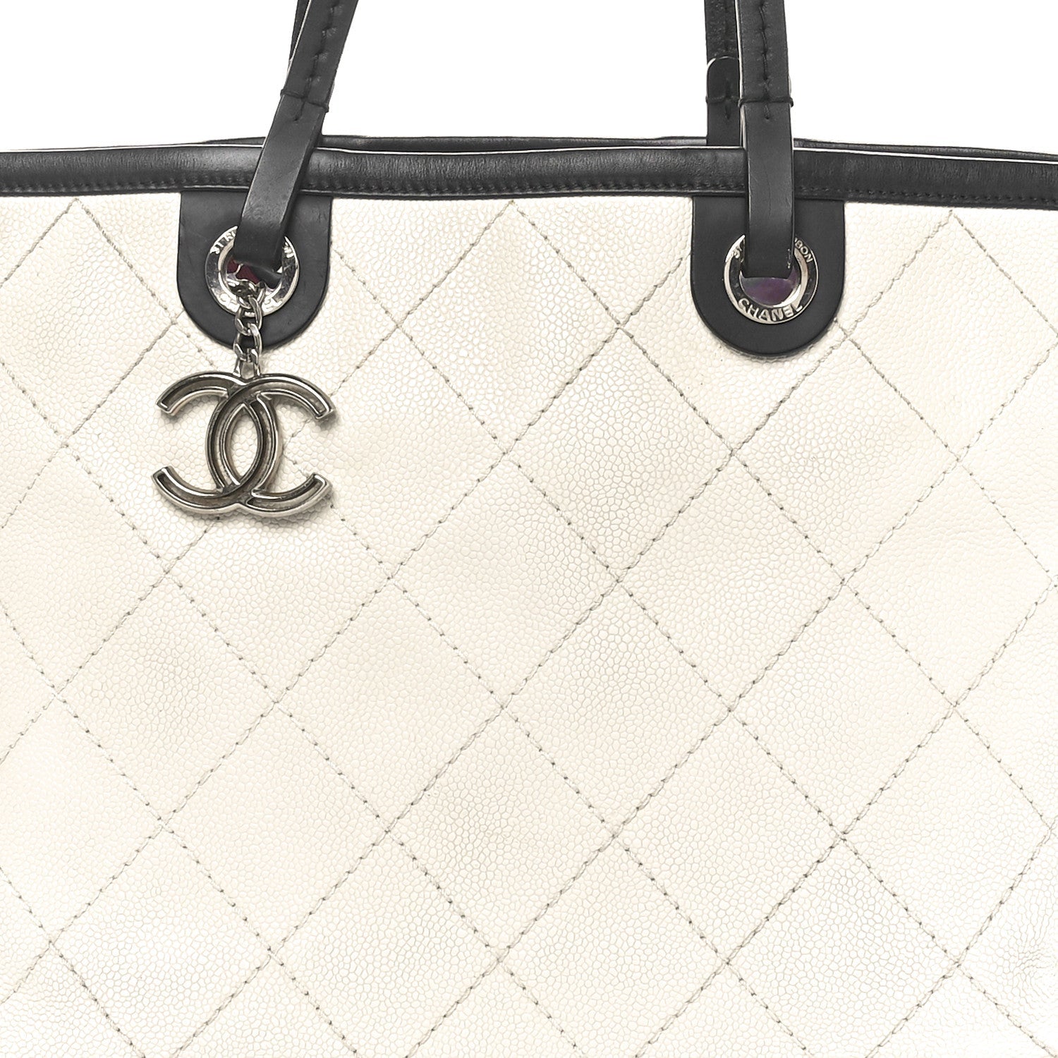 Grained Calfskin Shopping Fever Tote White