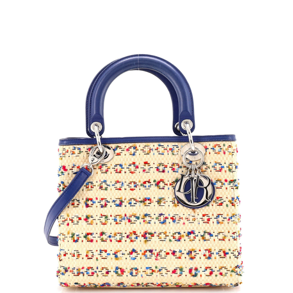 Lady Dior Bag Woven Raffia with Tweed and Leather Medium