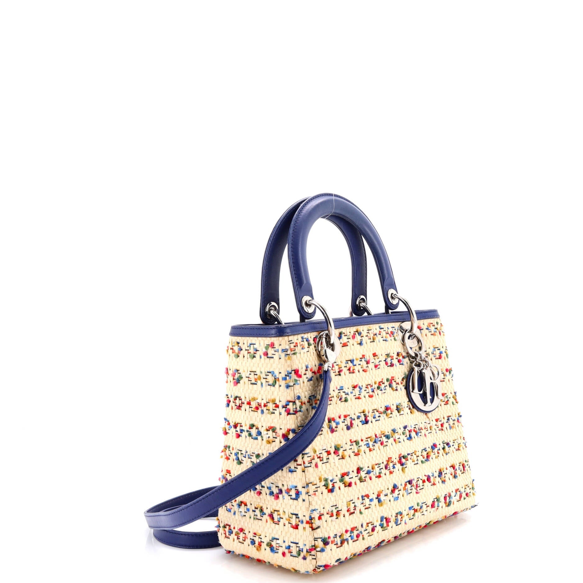 Lady Dior Bag Woven Raffia with Tweed and Leather Medium