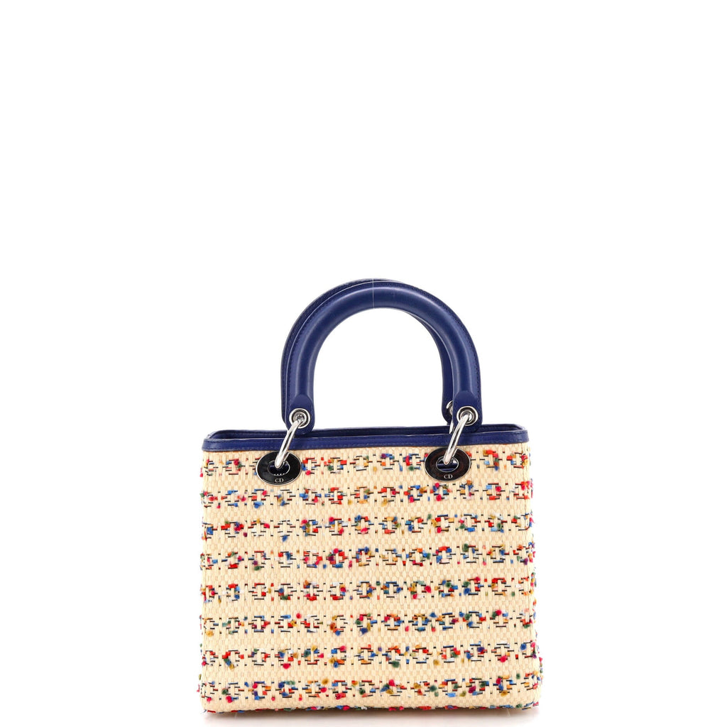 Lady Dior Bag Woven Raffia with Tweed and Leather Medium