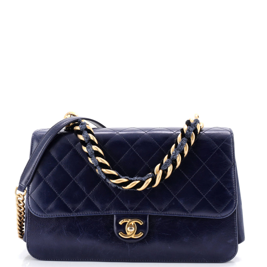 Paris-Cosmopolite Straight Lined Flap Bag Quilted Aged Calfskin Medium