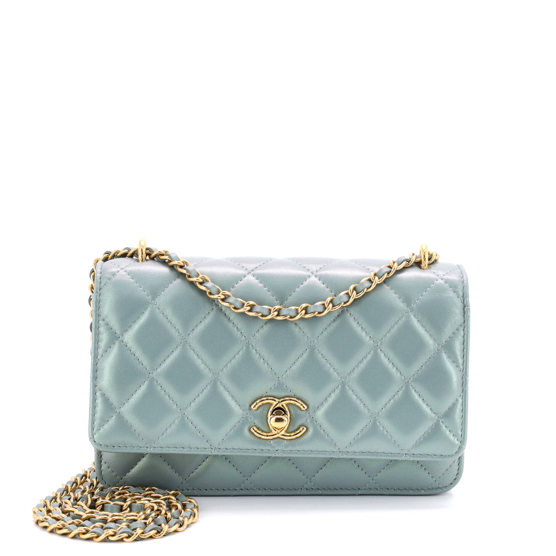 Quilted CC Wallet on Chain Quilted Metallic Lambskin