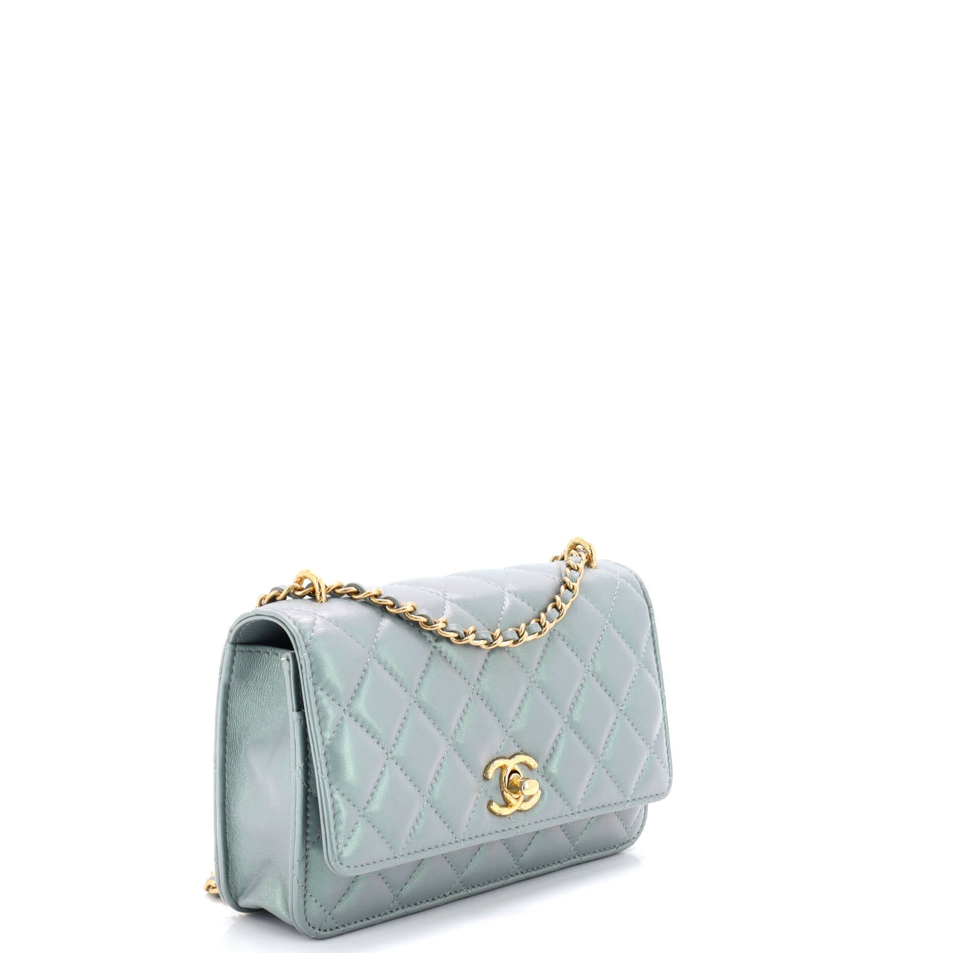 Quilted CC Wallet on Chain Quilted Metallic Lambskin