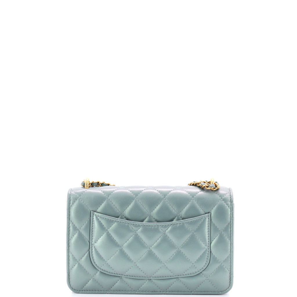 Quilted CC Wallet on Chain Quilted Metallic Lambskin