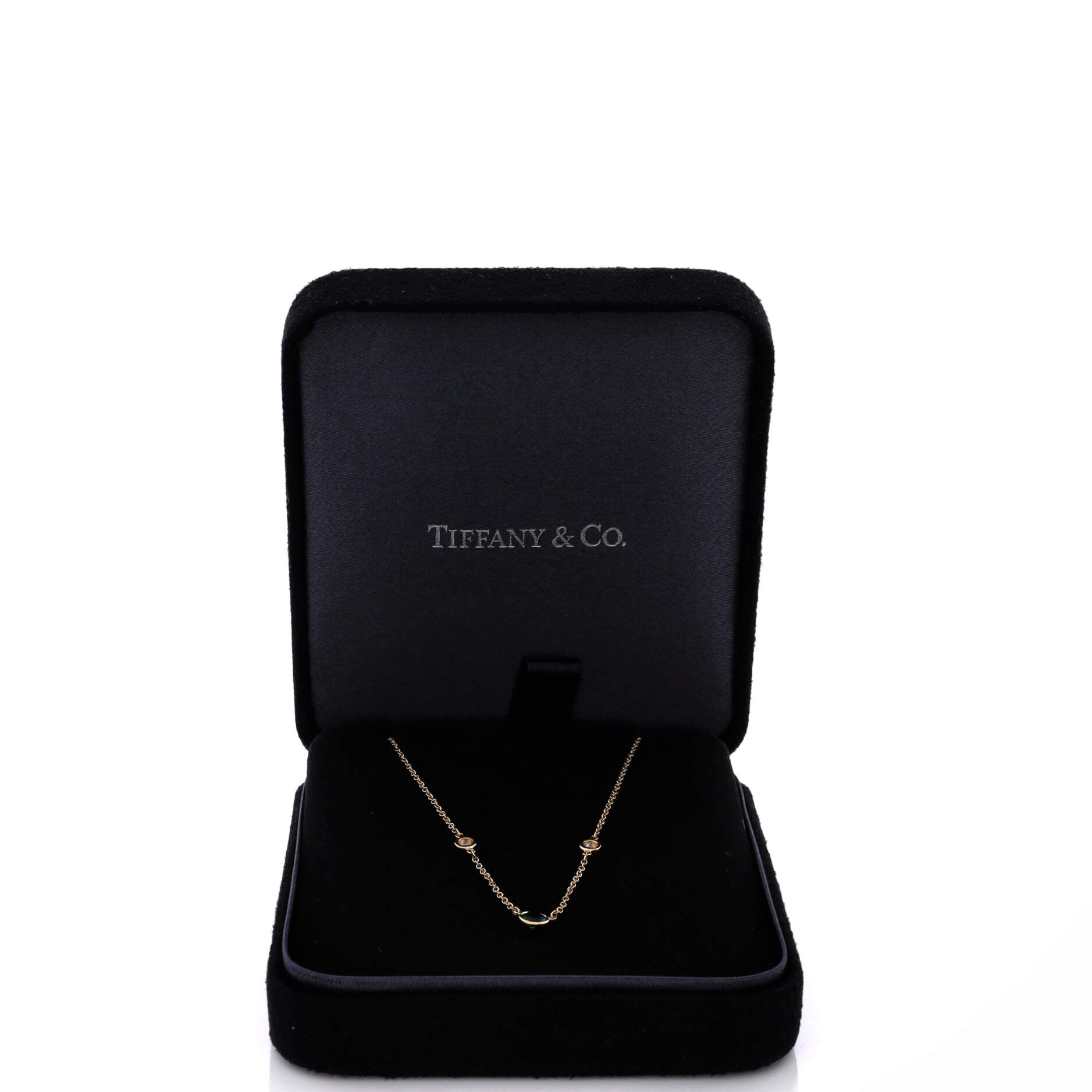 Elsa Peretti Diamonds by the Yard 3 Stone Necklace 18K Yellow Gold with Diamonds and Emerald