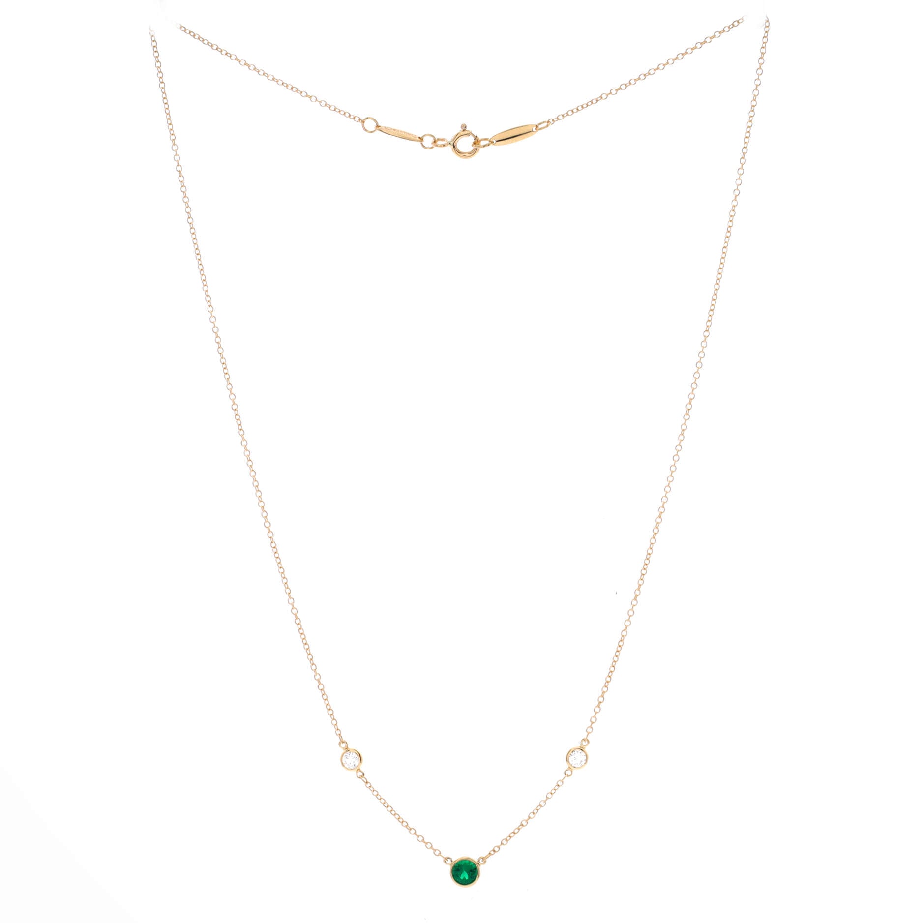 Elsa Peretti Diamonds by the Yard 3 Stone Necklace 18K Yellow Gold with Diamonds and Emerald