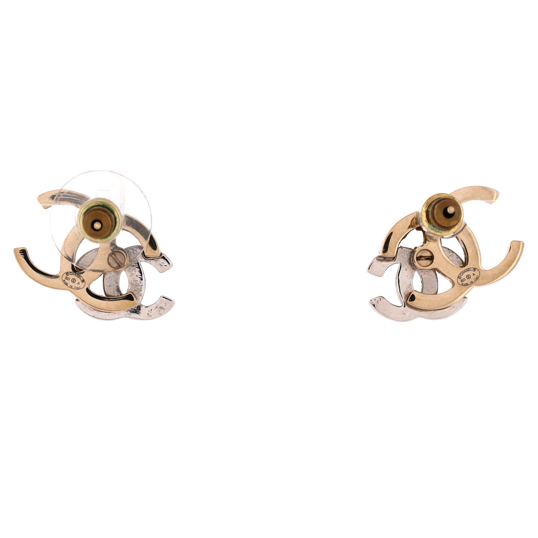 Double CC Stud Earrings Metal with Crystals