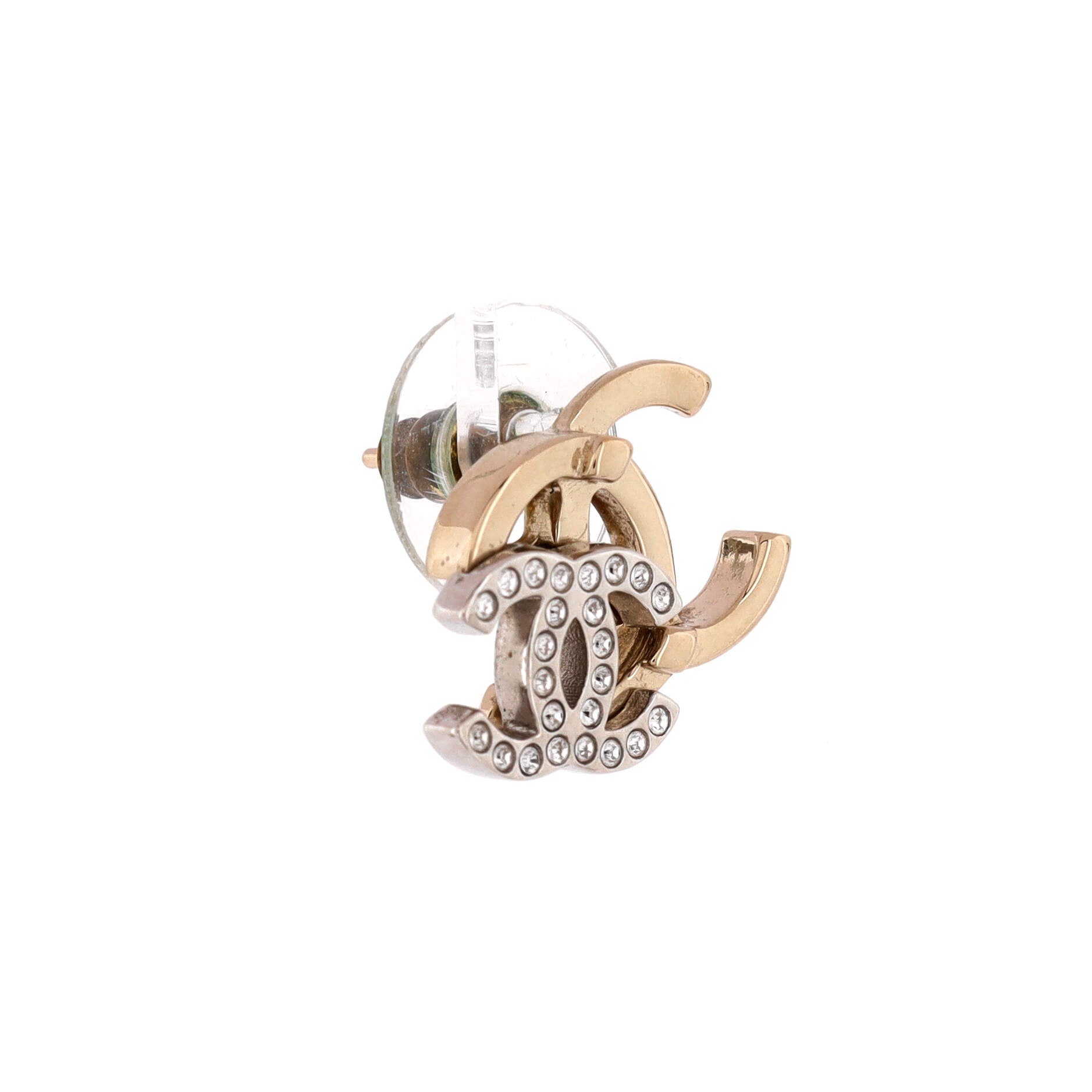 Double CC Stud Earrings Metal with Crystals