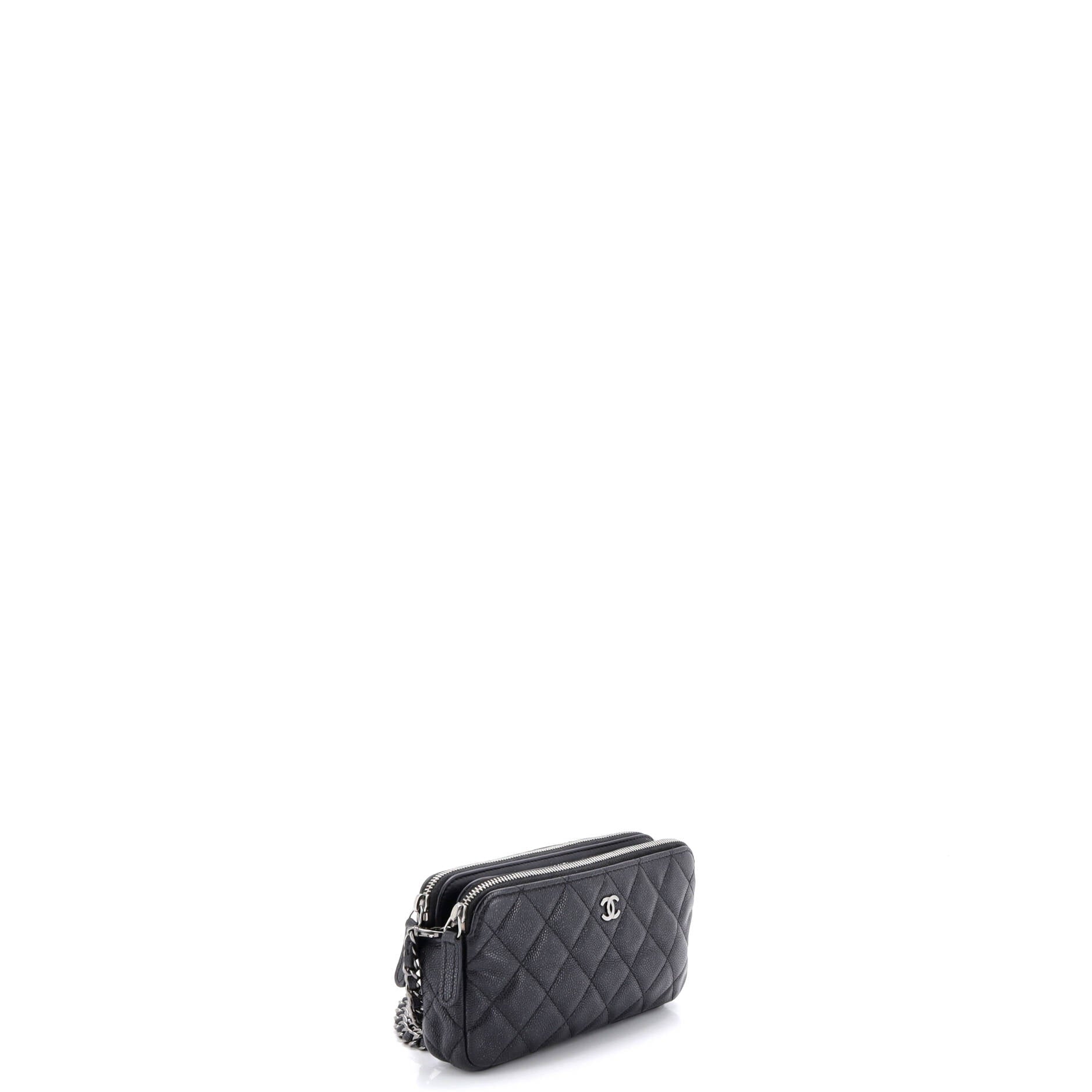 Double Zip Clutch with Chain Quilted Caviar