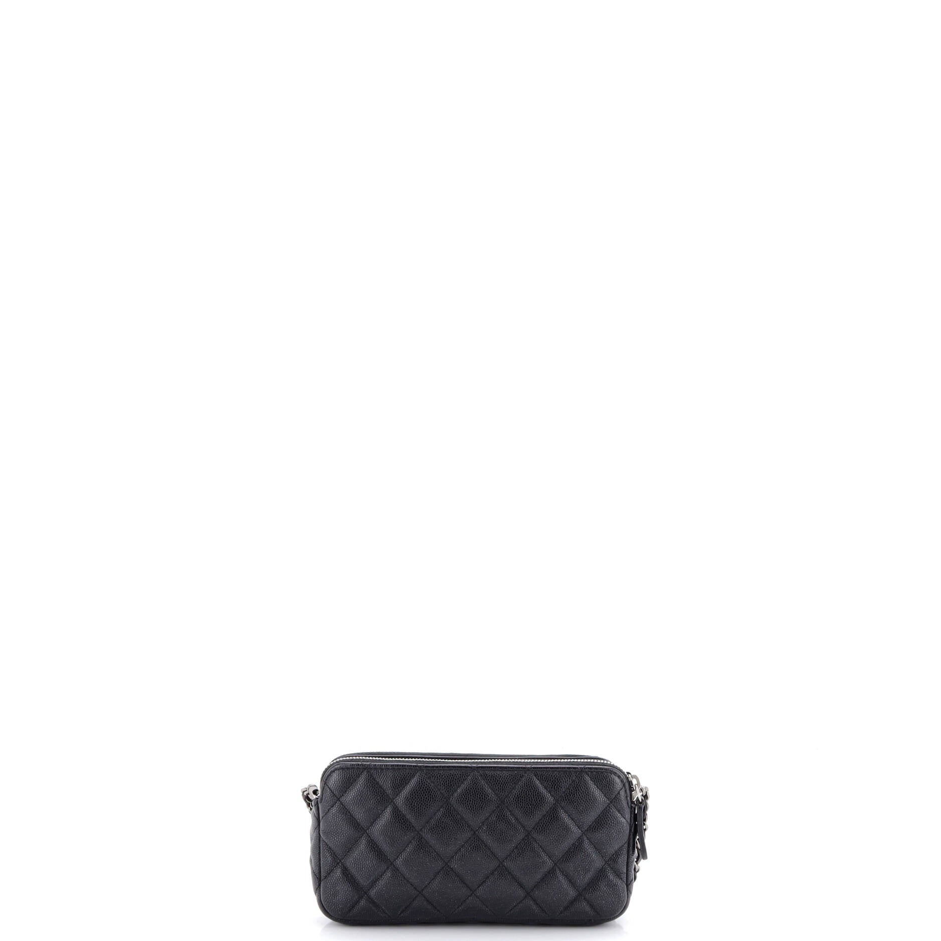Double Zip Clutch with Chain Quilted Caviar