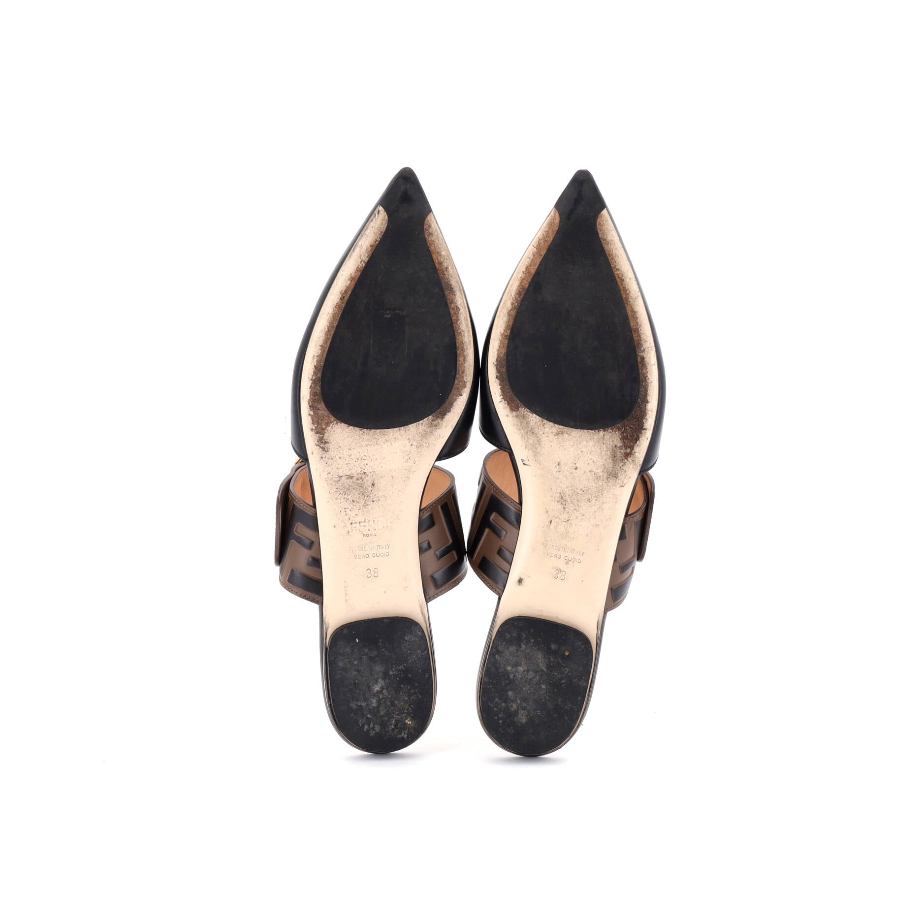 Women's Buckle Strap Flat Mules Zucca Embossed Leather