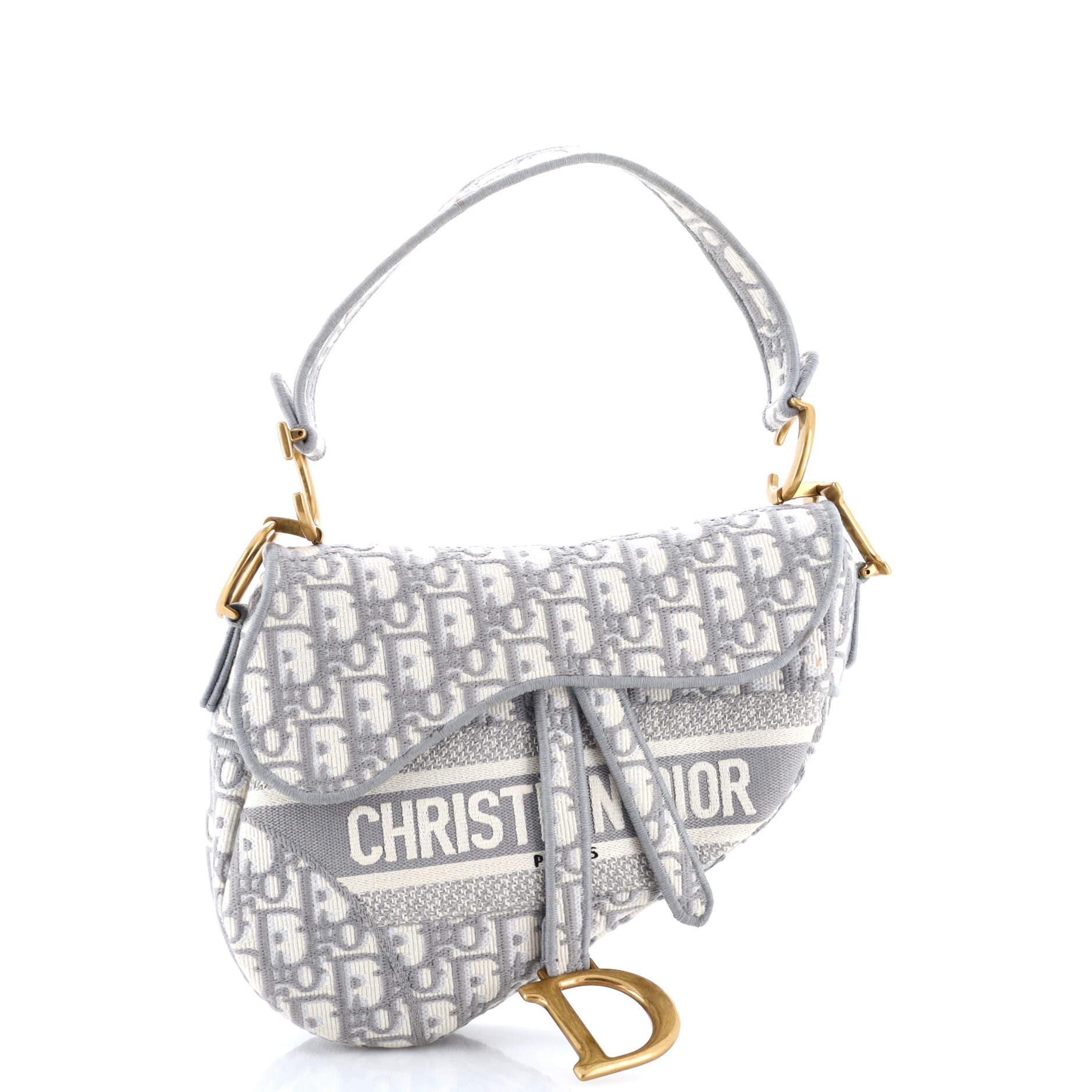 Saddle Handbag Logo Embroidered Oblique Canvas Medium