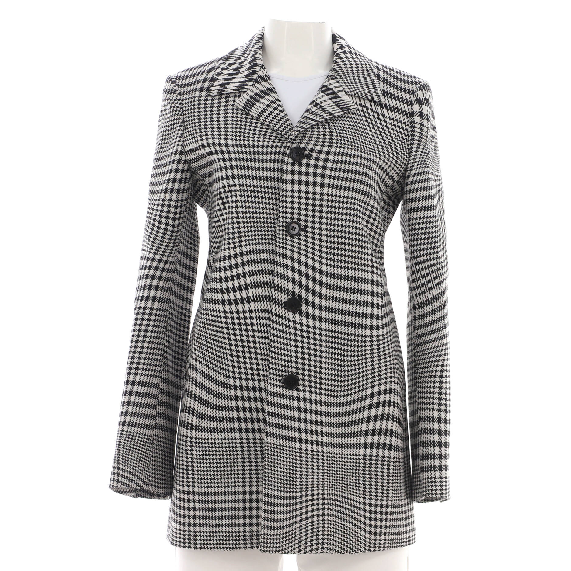 Women's Button Up Coat Houndstooth Wool
