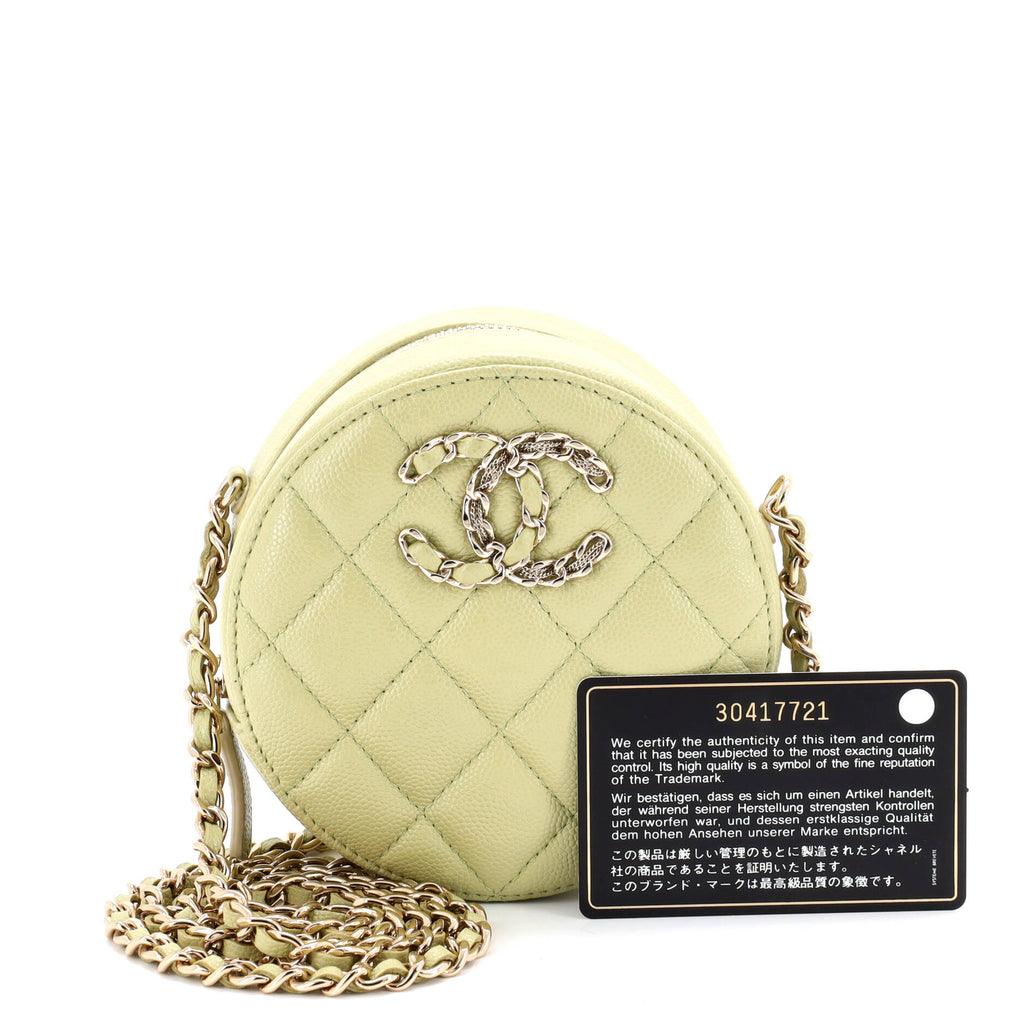 French New Wave Round Clutch with Chain Quilted Caviar