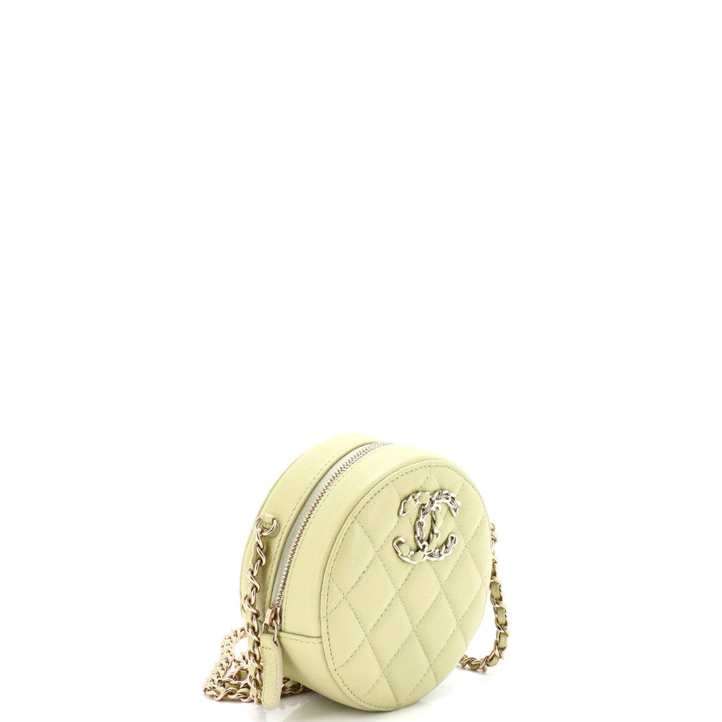 French New Wave Round Clutch with Chain Quilted Caviar