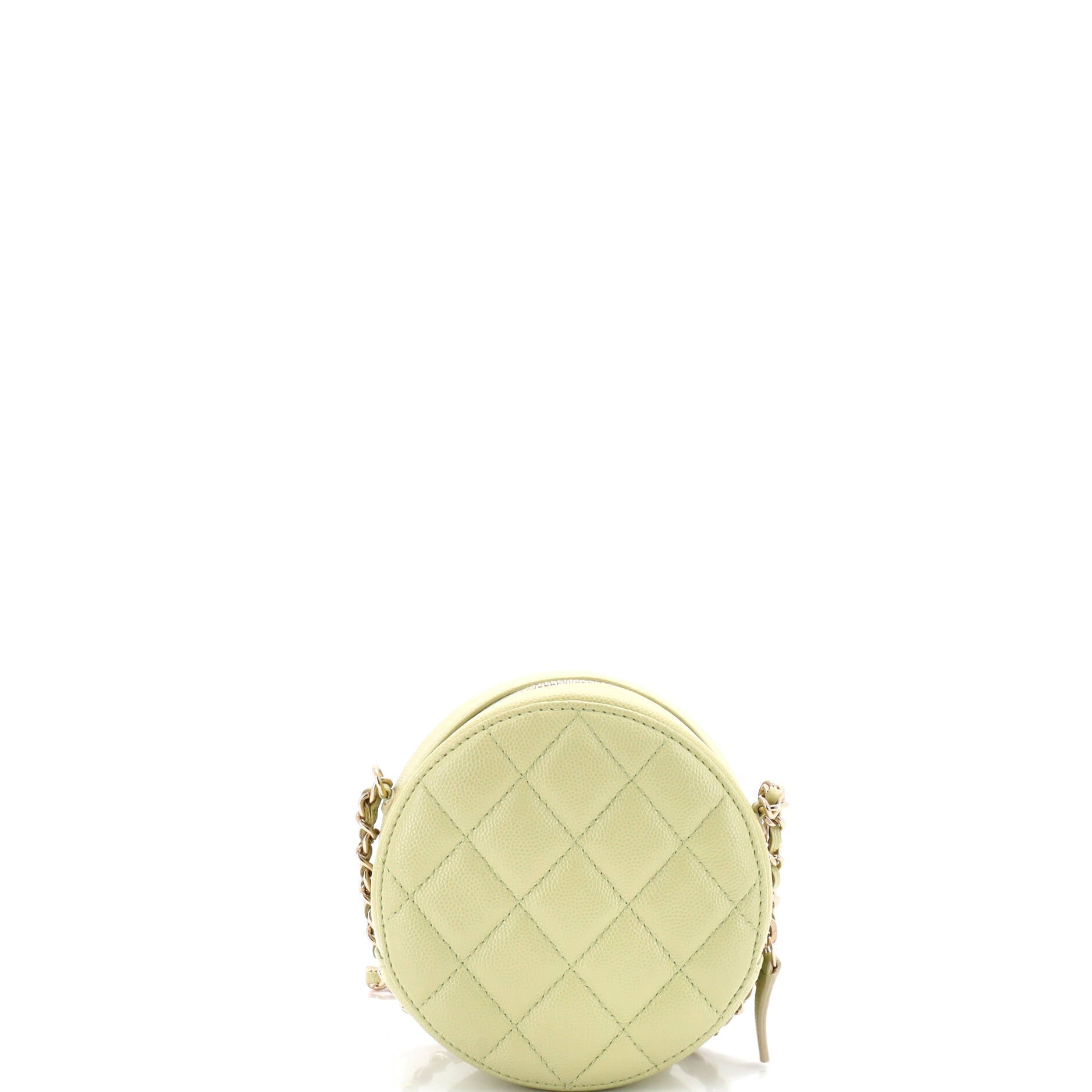 French New Wave Round Clutch with Chain Quilted Caviar