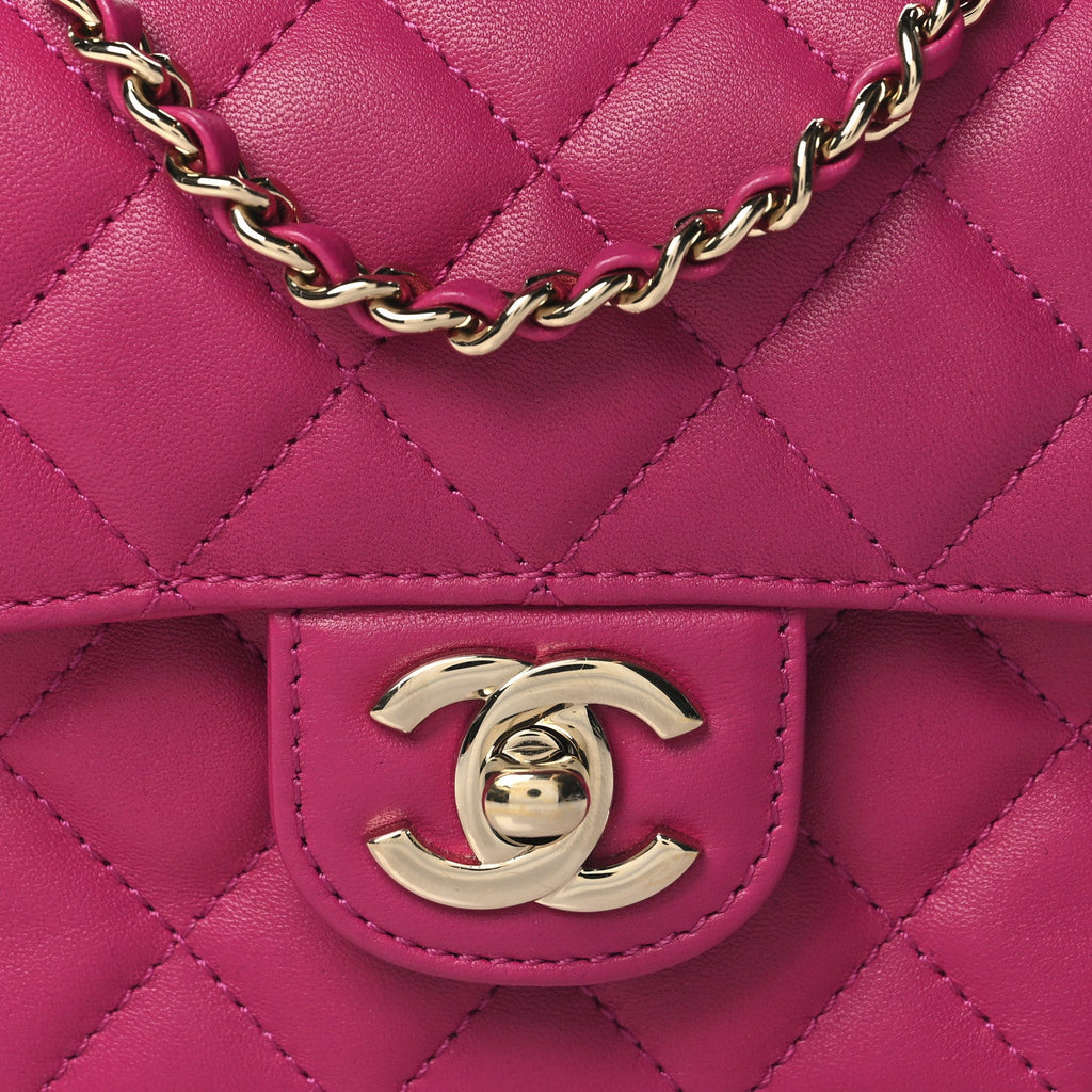 Lambskin Quilted Mini Crystal Top Handle Rectangular Flap Dark Pink
