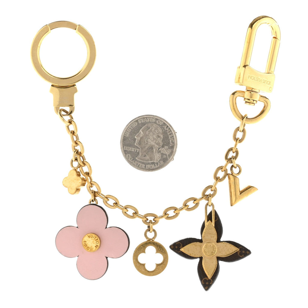 Brass Monogram Blooming Flowers Bag Charm Key Holder Rose Ballerine
