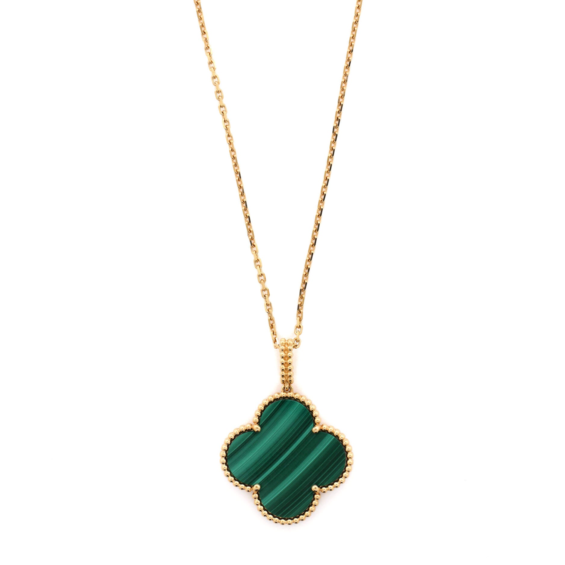Magic Alhambra Pendant Necklace 18K Yellow Gold and Malachite