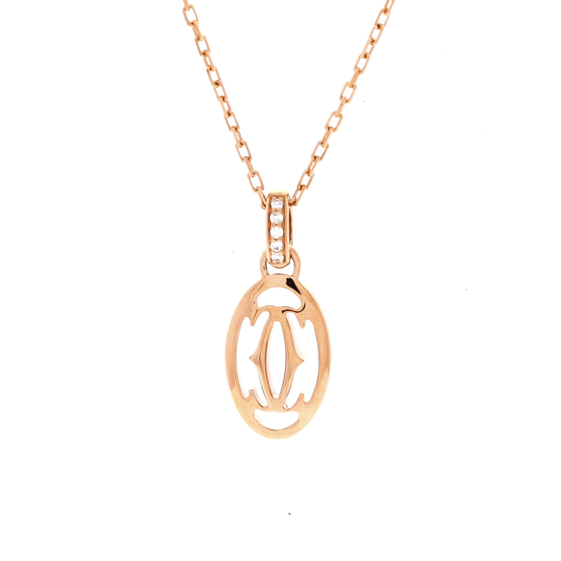 Logo Double C Pendant Necklace 18K Rose Gold with Diamonds