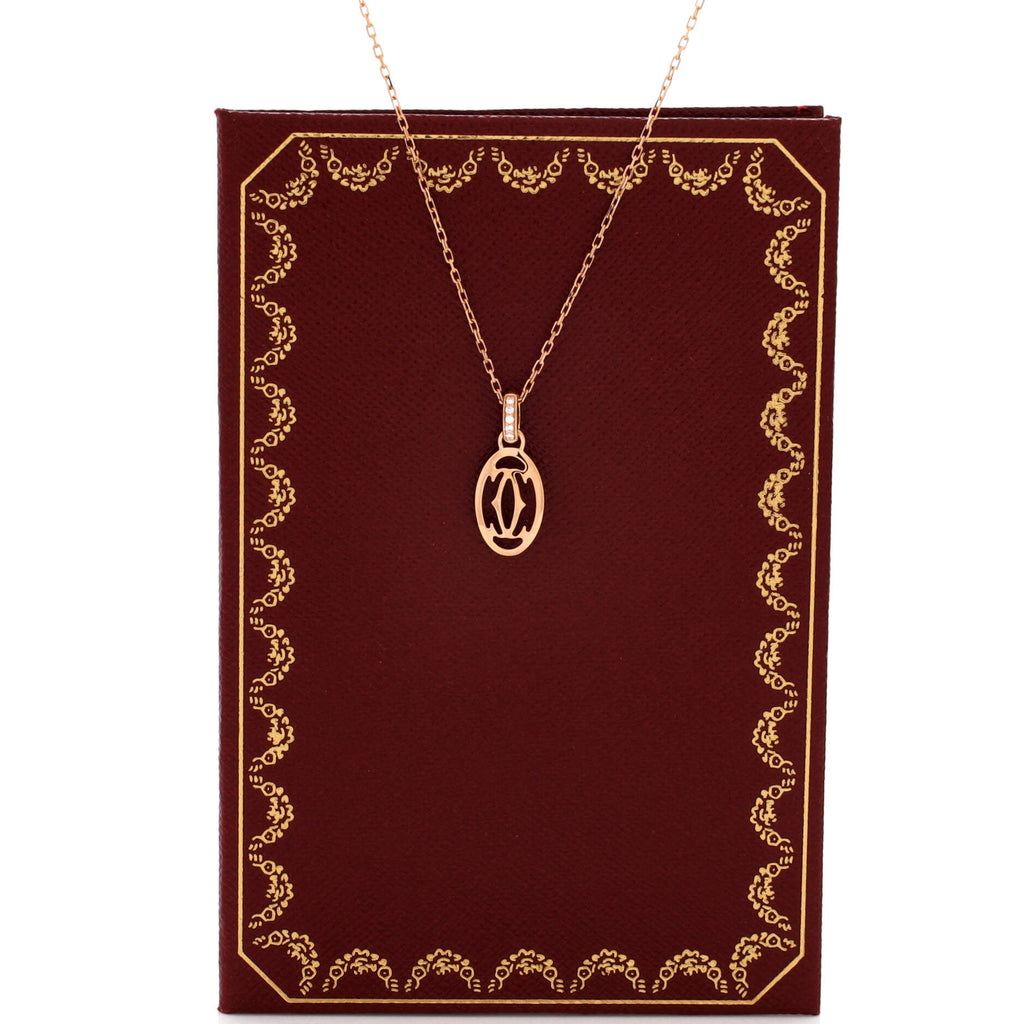 Logo Double C Pendant Necklace 18K Rose Gold with Diamonds