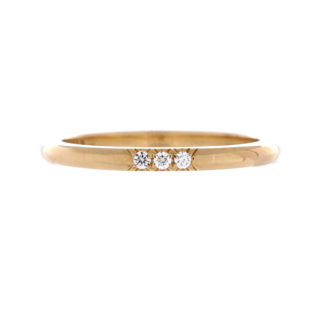 Classic Wedding Band 3 Diamonds Ring 18K Yellow Gold 2mm